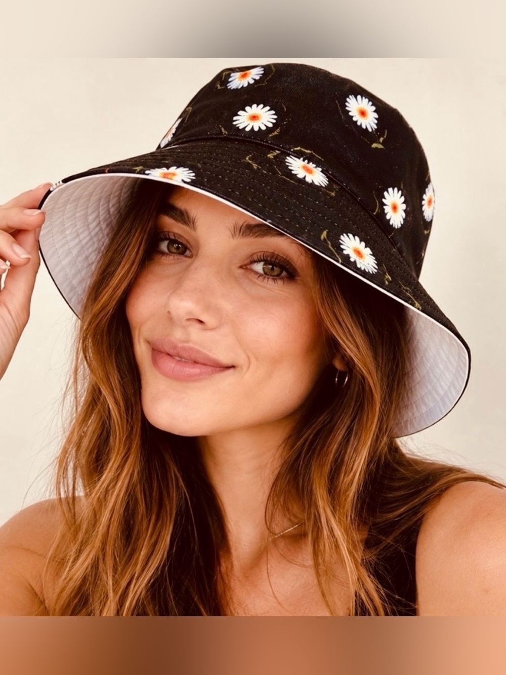 Alice & Olivia NWT Reversible Black & White Floral Wide Brim Bucket Hat Size OS